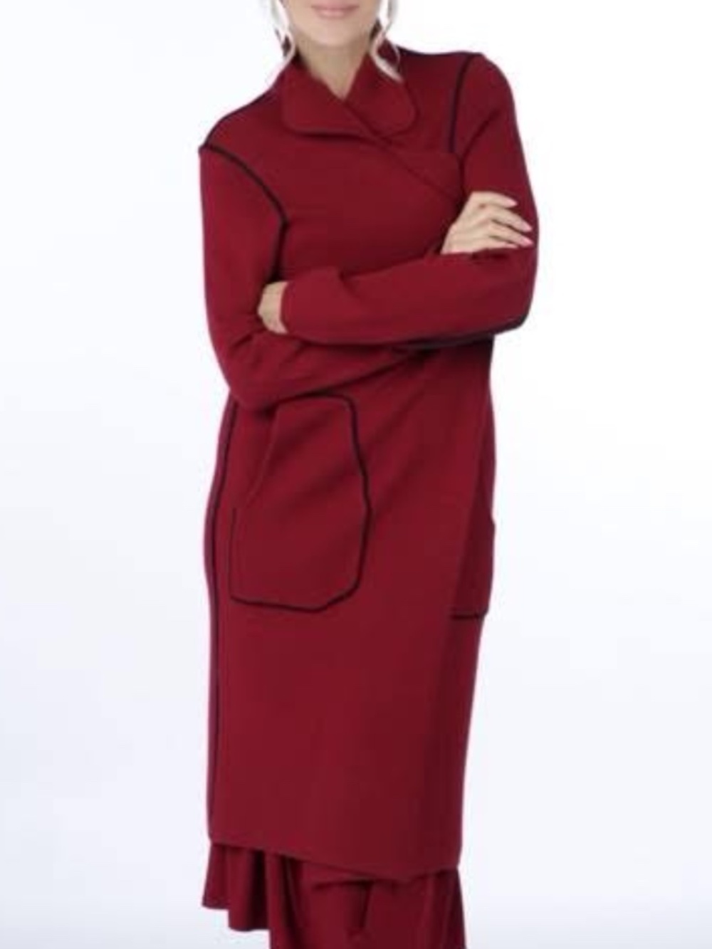 Brian Bailey Cardigan Coat Red Knit Duster Contrast Trim XXL NWOT